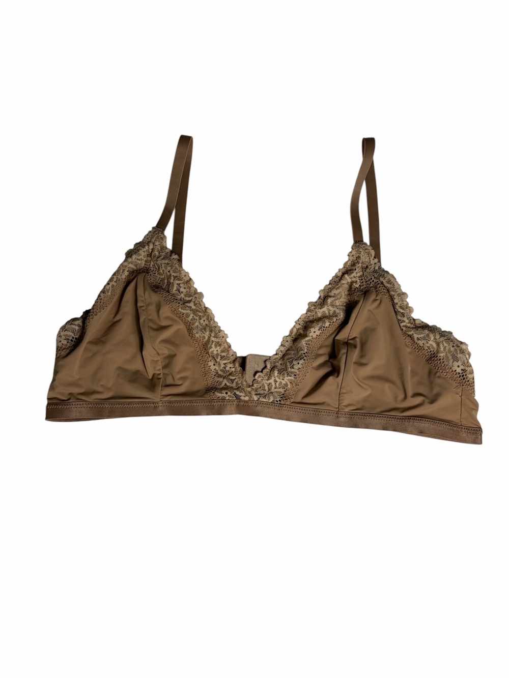 Aerie Real Good tan lace trim v neck bralette size Large